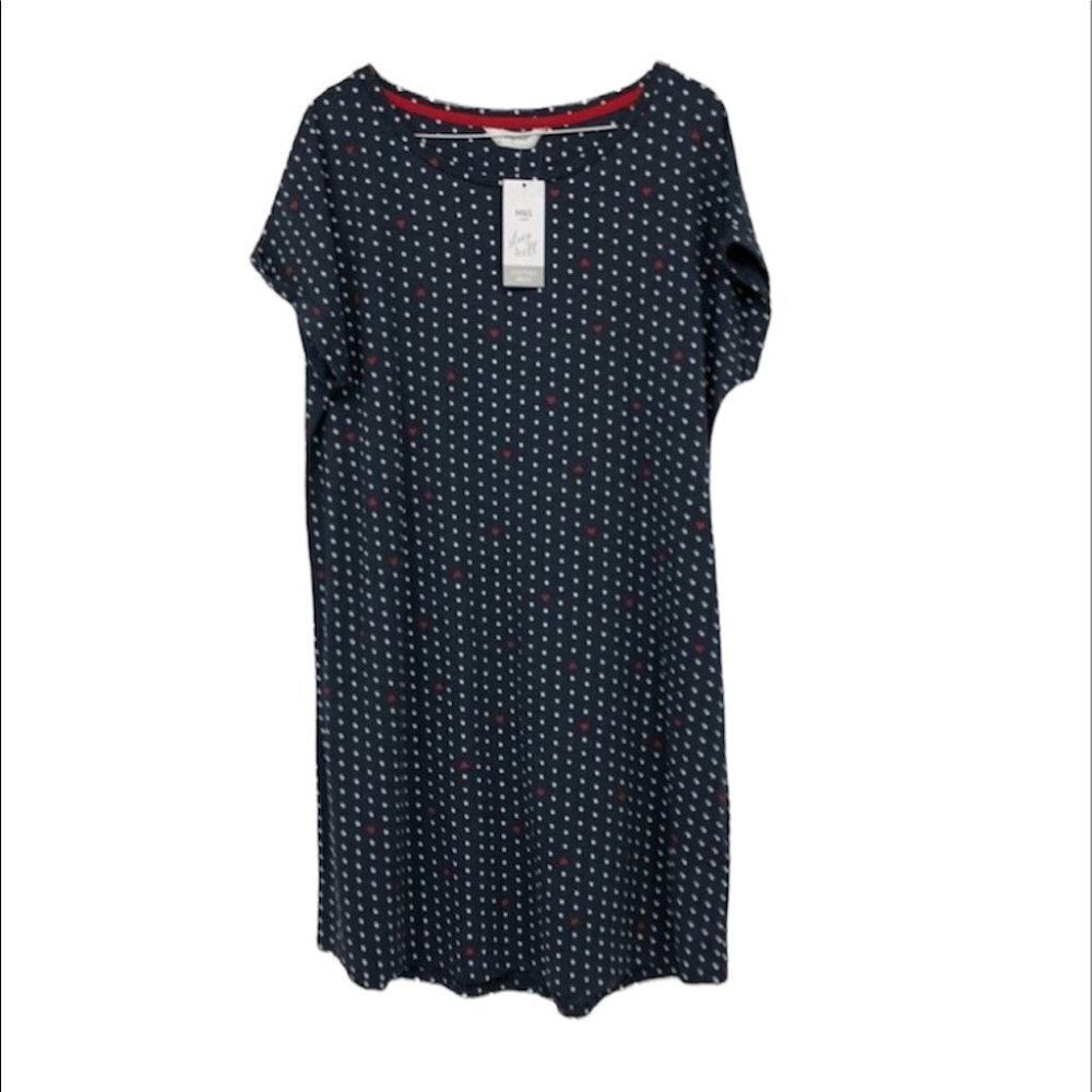 M&S loungewear polka dot navy red sleep t-shirt dress NWT size 10